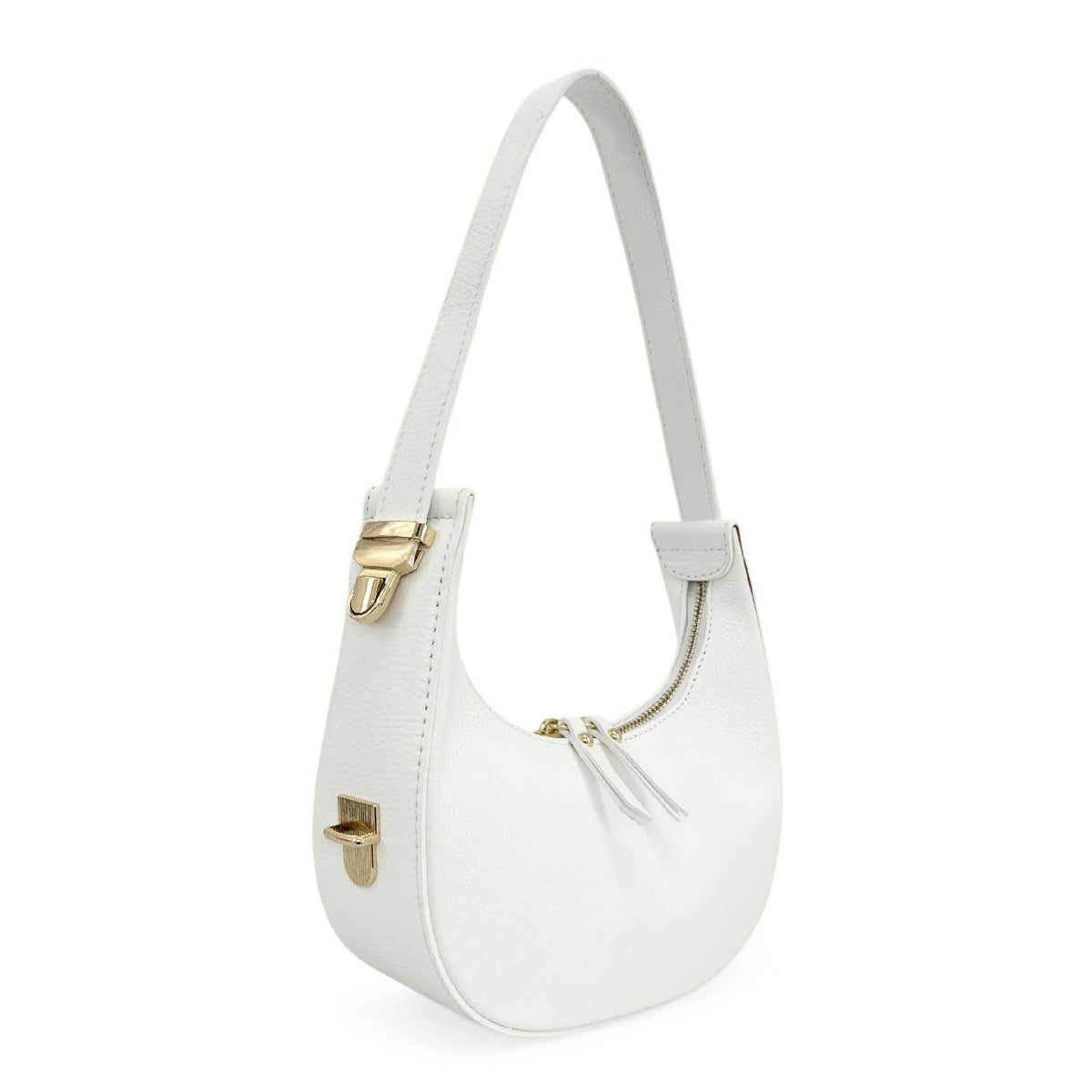 Halbmond-Tasche aus genarbtem Leder SILOE Weiß
