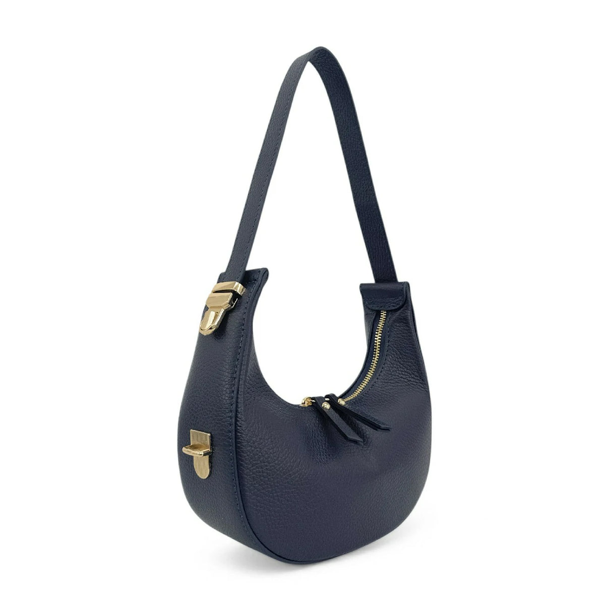 Halbmond-Tasche aus genarbtem Leder SILOE Marineblau