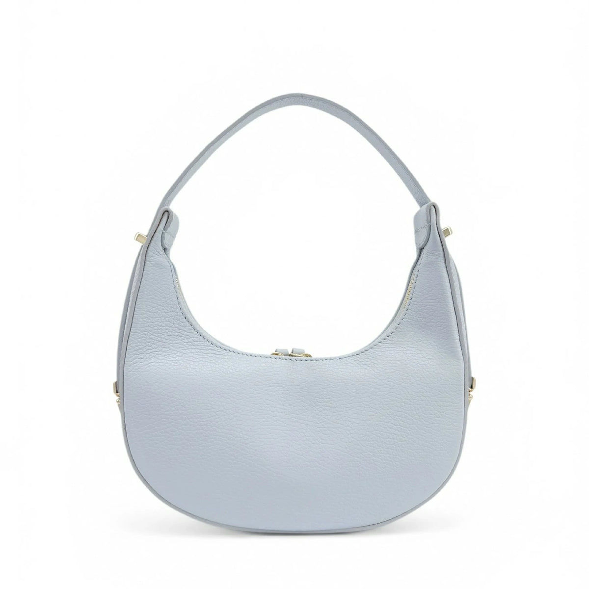 Halbmond-Tasche aus genarbtem Leder SILOE Pastellblau
