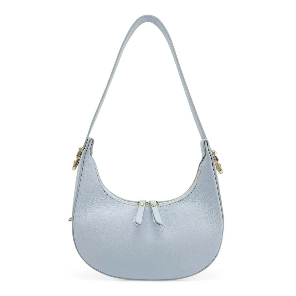 Halbmond-Tasche aus genarbtem Leder SILOE Pastellblau