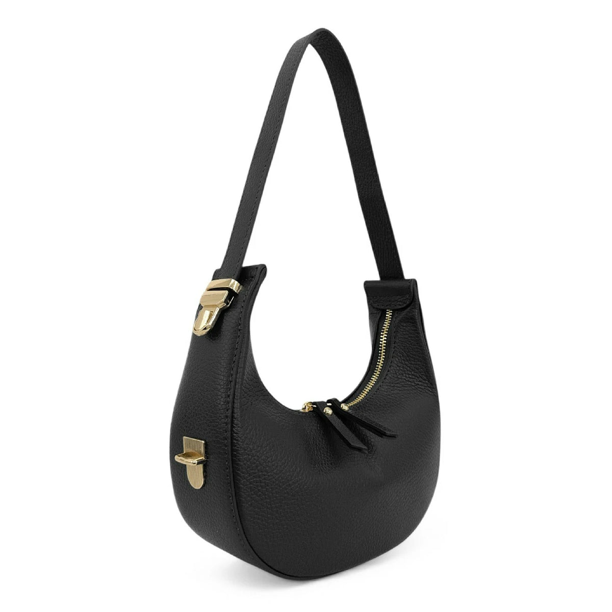 Halbmond-Tasche aus genarbtem Leder SILOE Schwarz