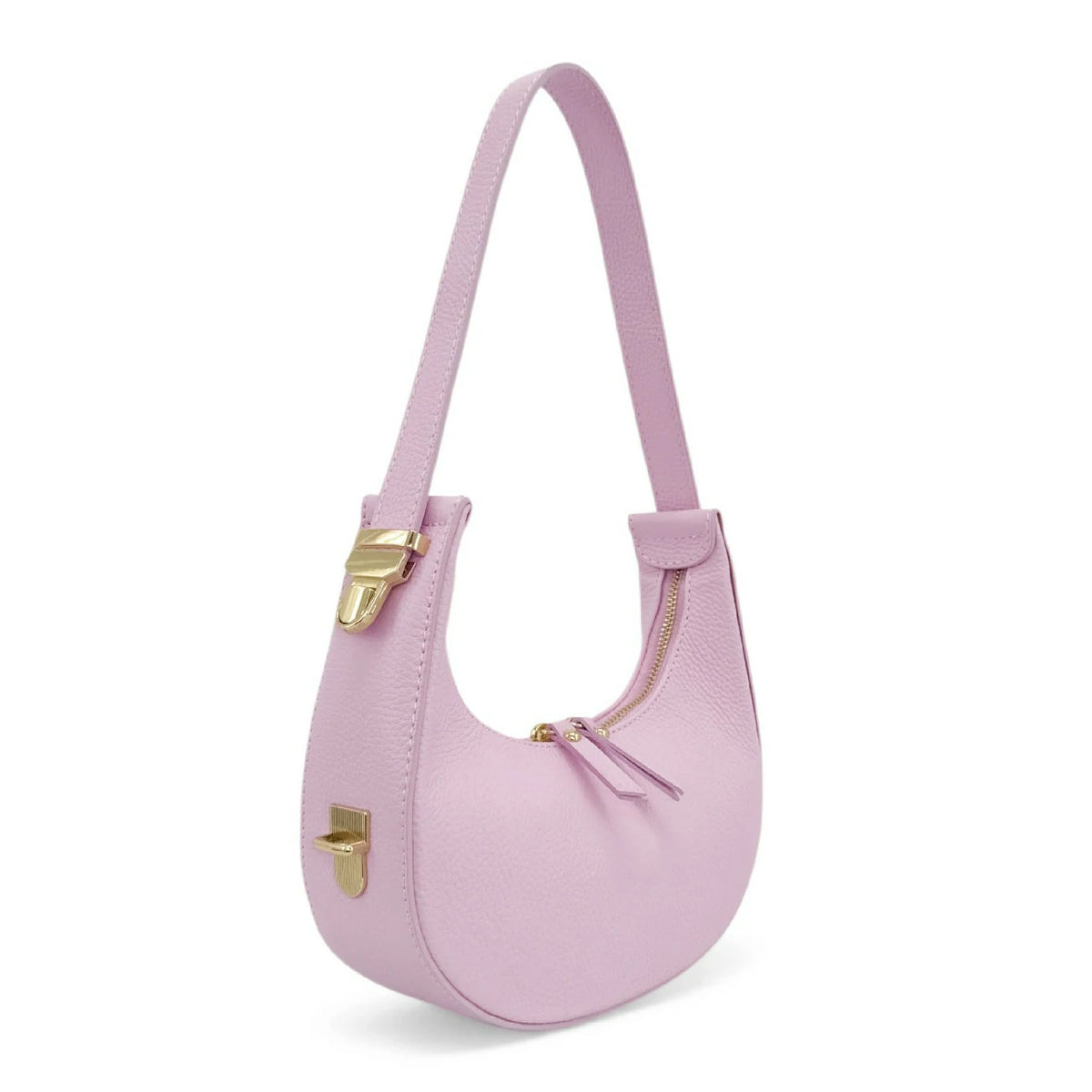 Halbmond-Tasche aus genarbtem Leder SILOE Pastellrosa