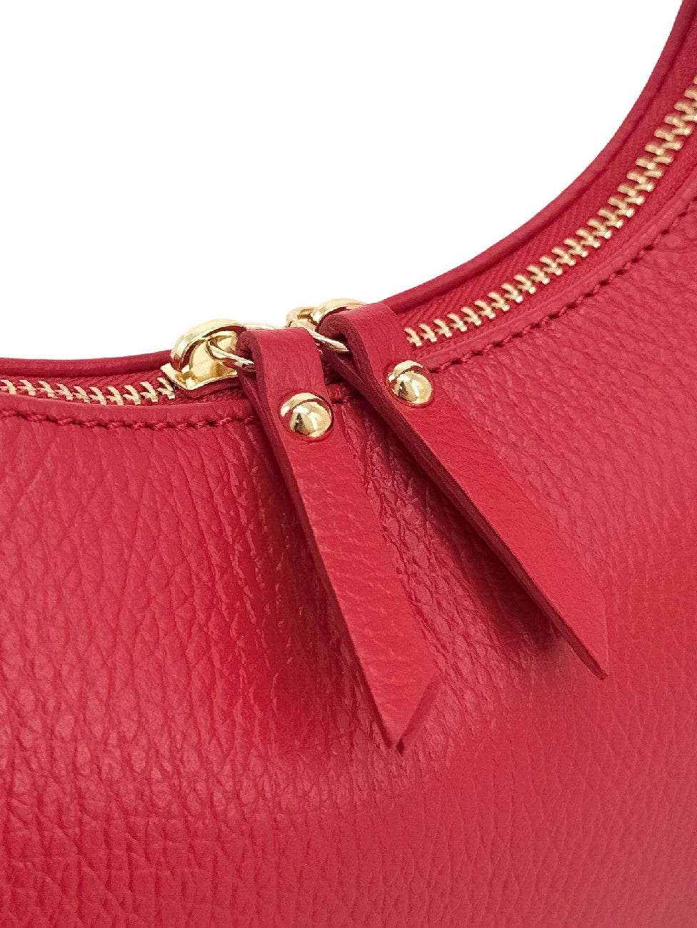 Halbmond-Tasche aus genarbtem Leder SILOE Krapprot