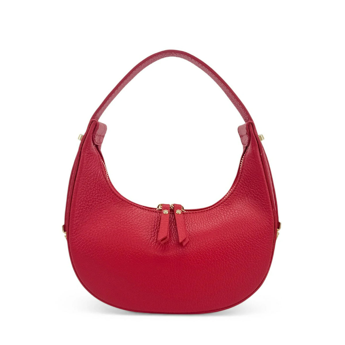 Halbmond-Tasche aus genarbtem Leder SILOE Krapprot
