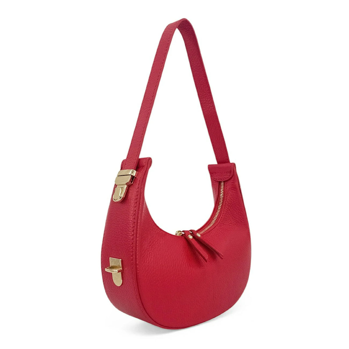 Halbmond-Tasche aus genarbtem Leder SILOE Krapprot