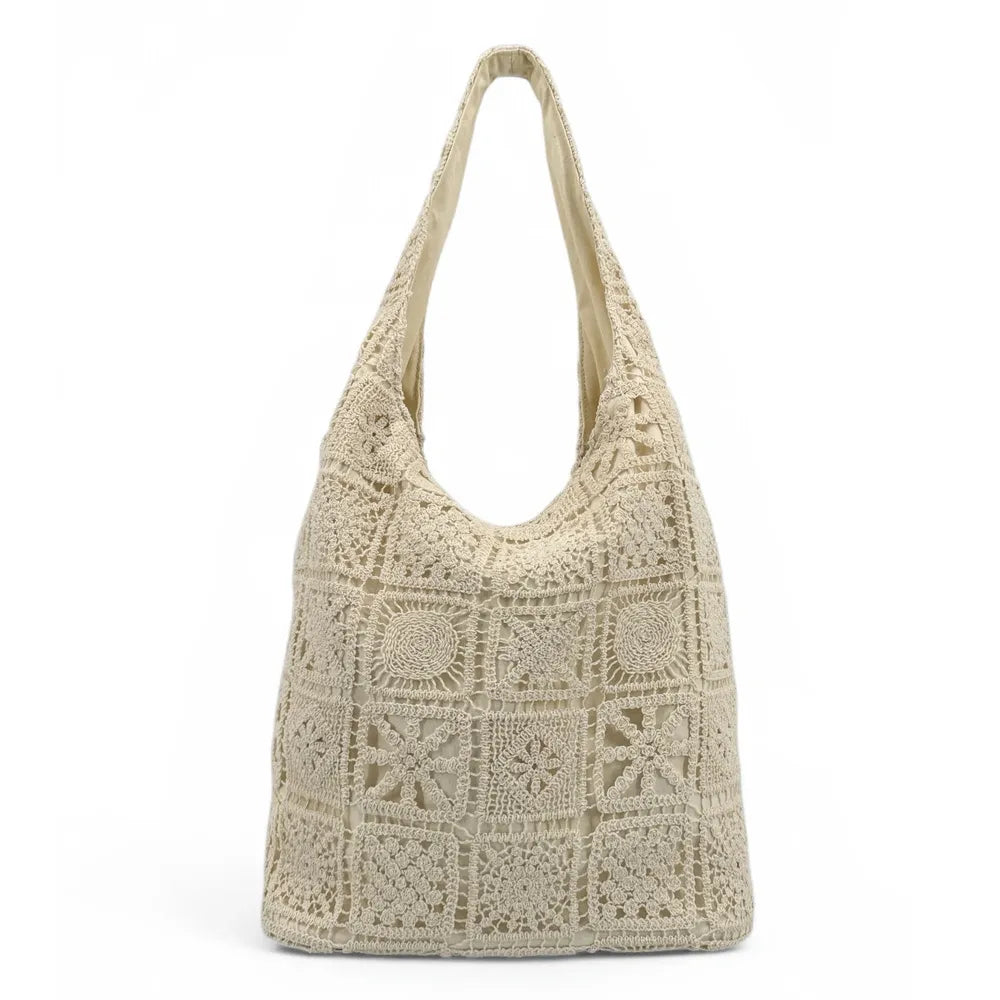 Sac Hobo en coton crocheté EVANA Beige crème