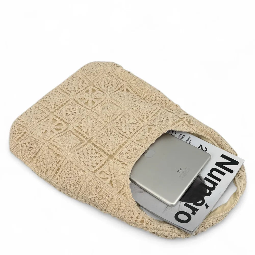 Sac Hobo en coton crocheté EVANA Beige crème