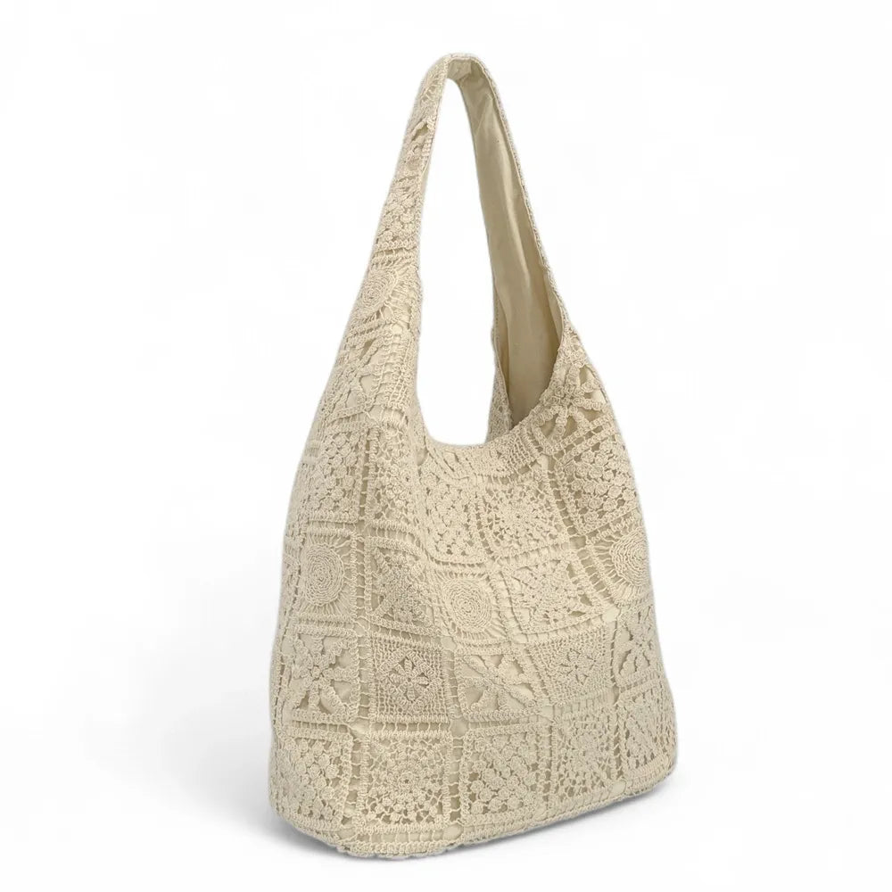 Sac Hobo en coton crocheté EVANA Beige crème
