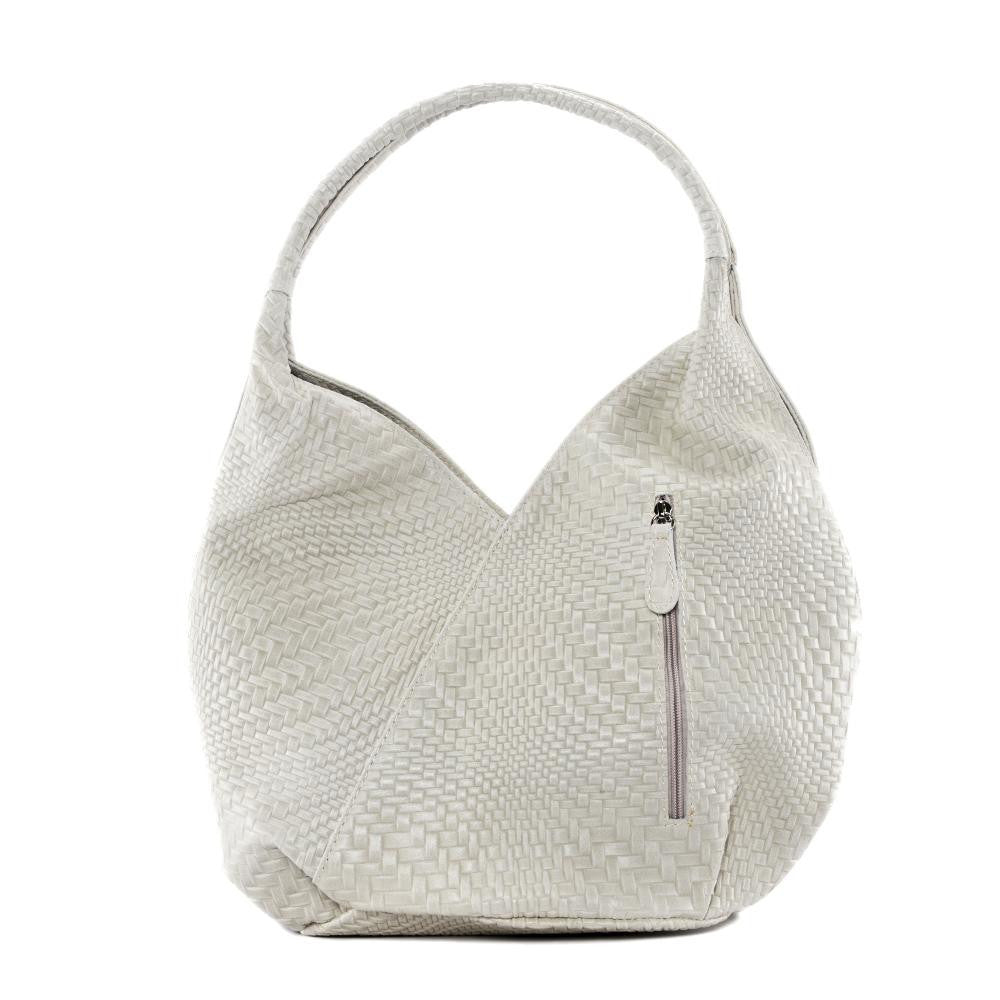 Sac HOBO en cuir embossé tressage MANDALAY Beige crème