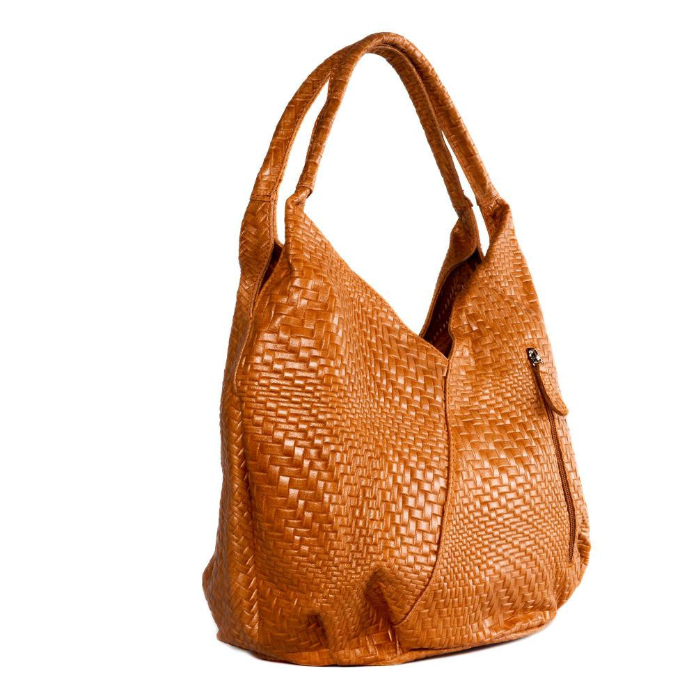 Sac HOBO en cuir embossé tressage MANDALAY Orange