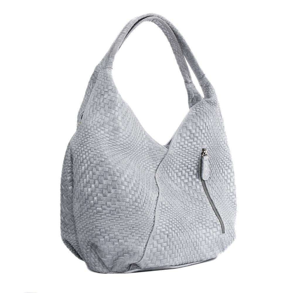 Sac HOBO en cuir embossé tressage MANDALAY Gris clair