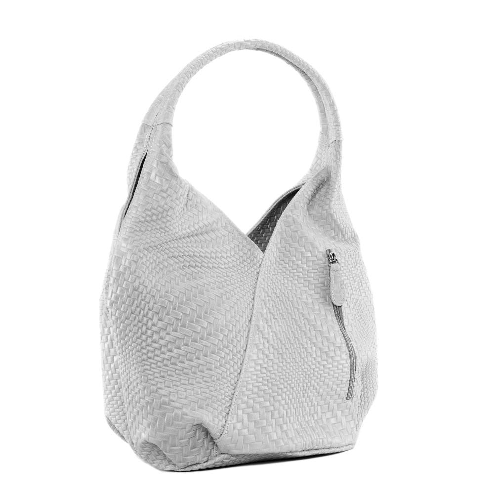 Sac HOBO en cuir embossé tressage MANDALAY Blanc