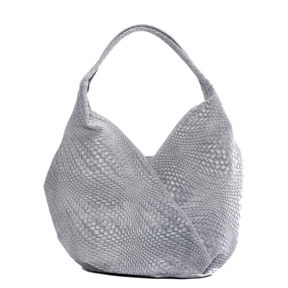 Sac HOBO en cuir embossé tressage MANDALAY Gris clair
