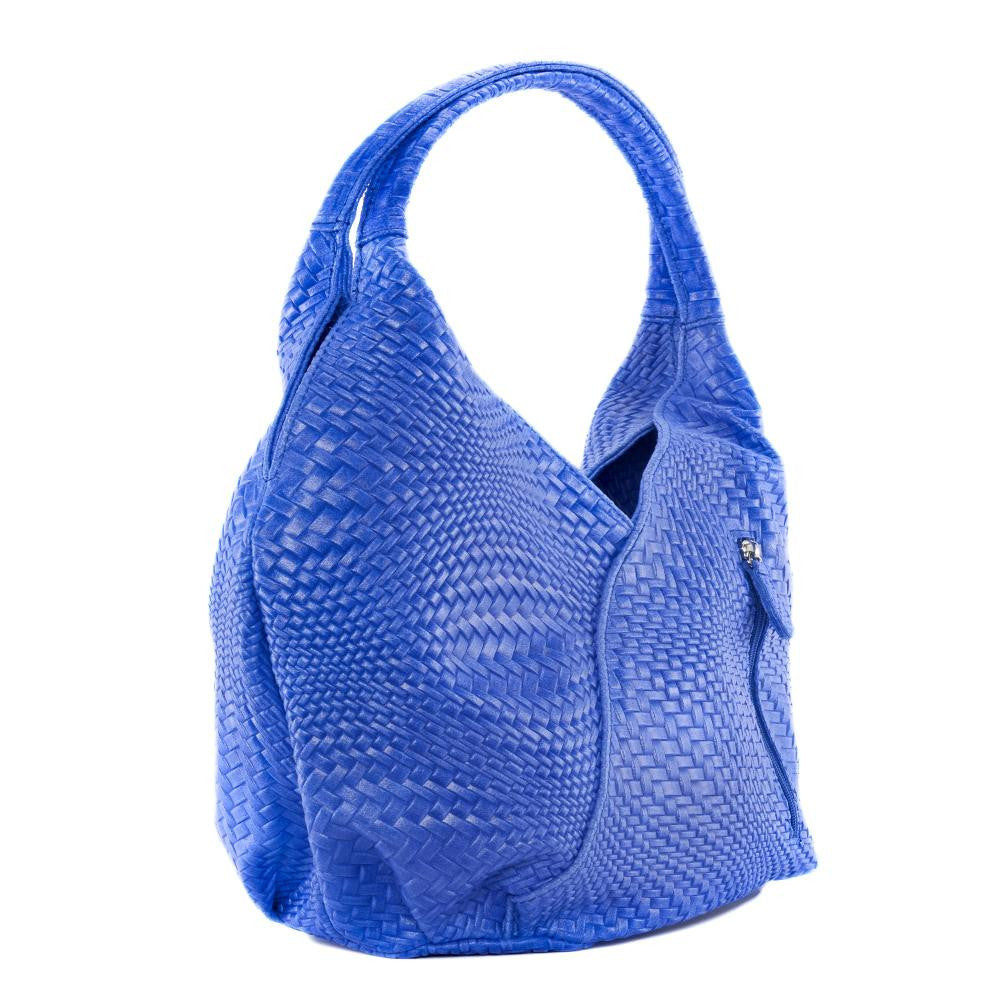Sac HOBO en cuir embossé tressage MANDALAY Bleu roi