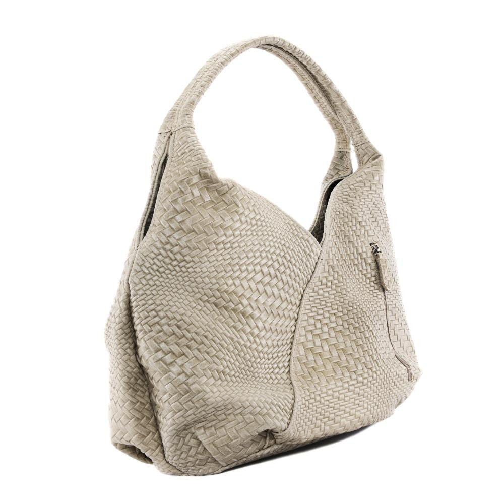 Sac HOBO en cuir embossé tressage MANDALAY Taupe clair