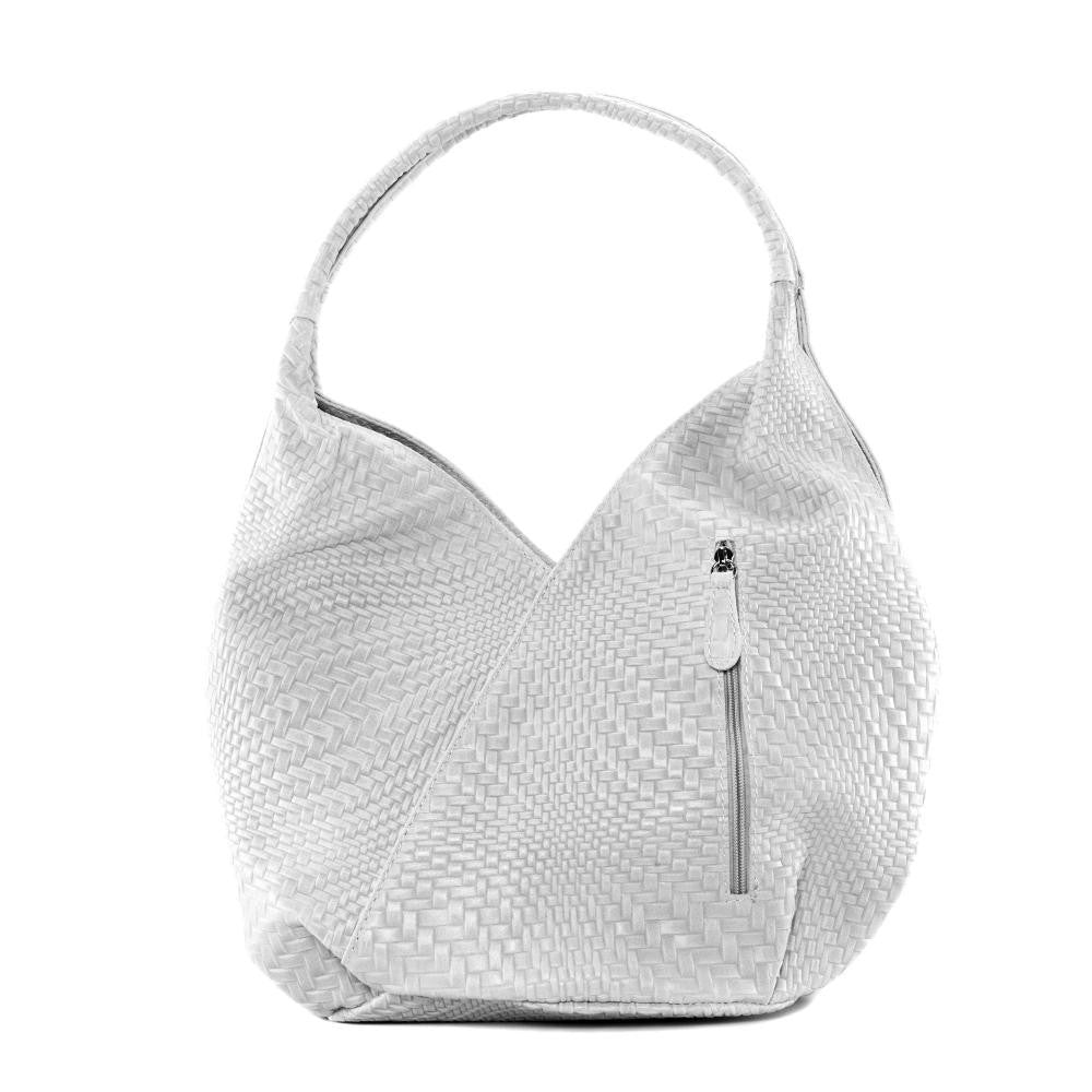 Sac HOBO en cuir embossé tressage MANDALAY Blanc
