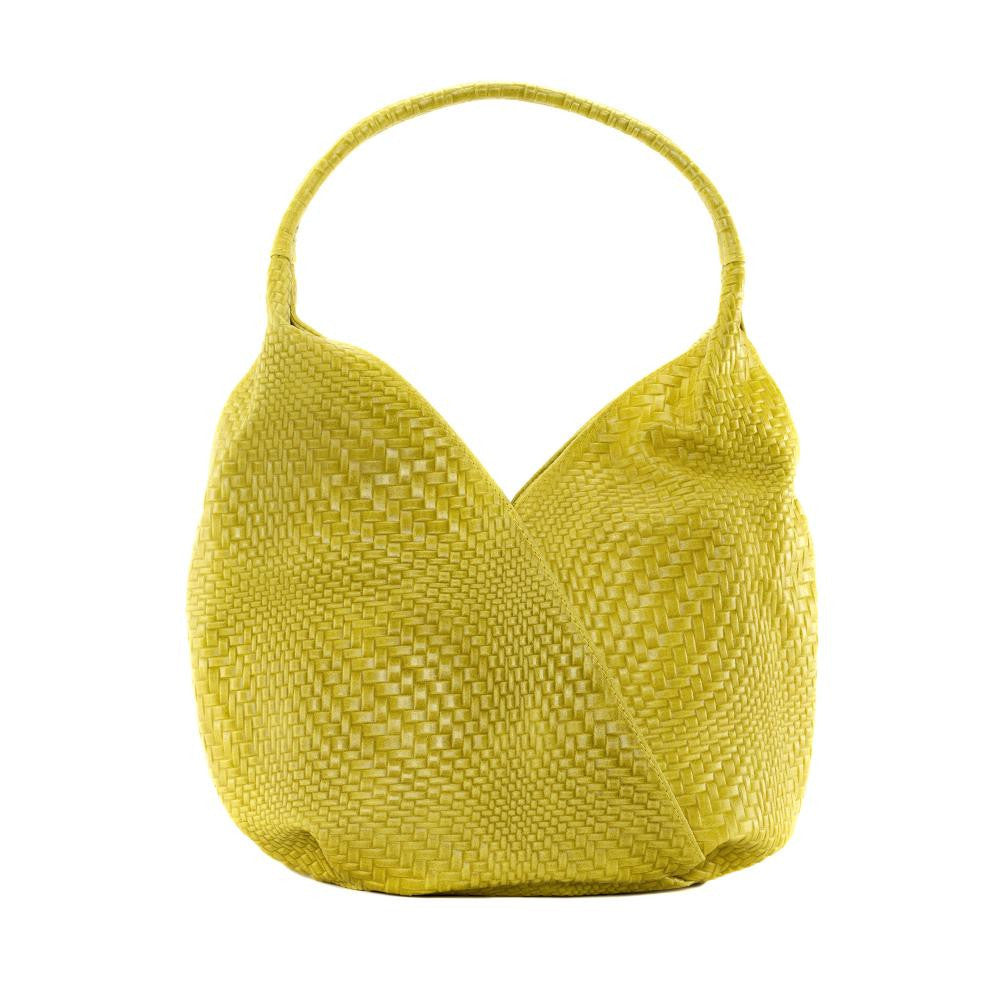 Sac HOBO en cuir embossé tressage MANDALAY Jaune tournesol