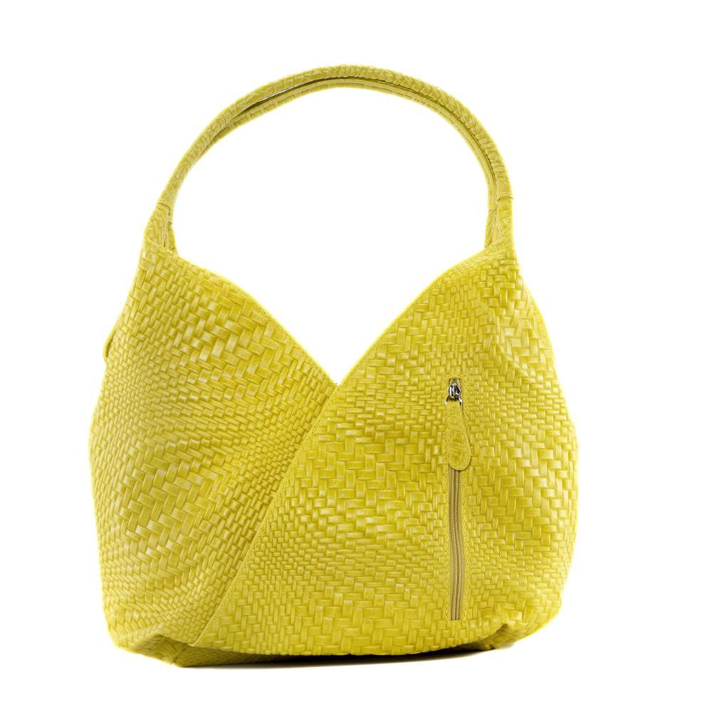 Sac HOBO en cuir embossé tressage MANDALAY Jaune tournesol