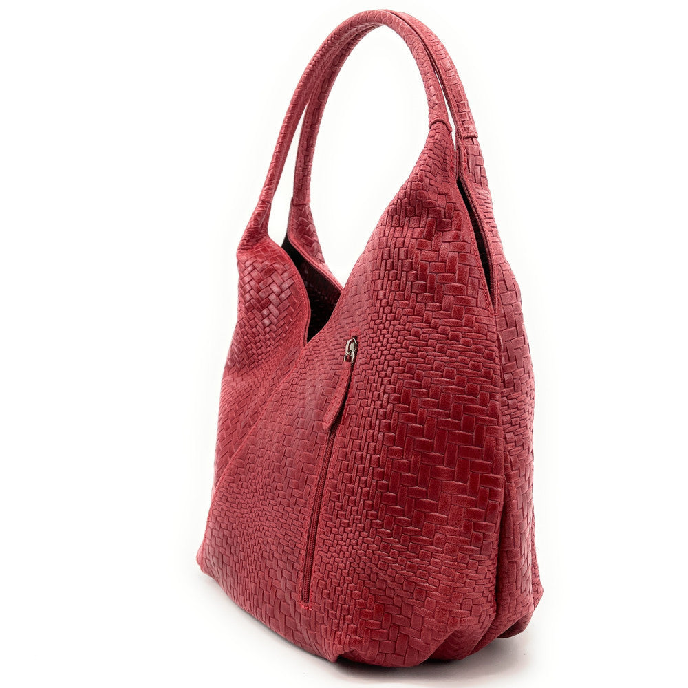 Sac HOBO en cuir embossé tressage MANDALAY Rouge magenta