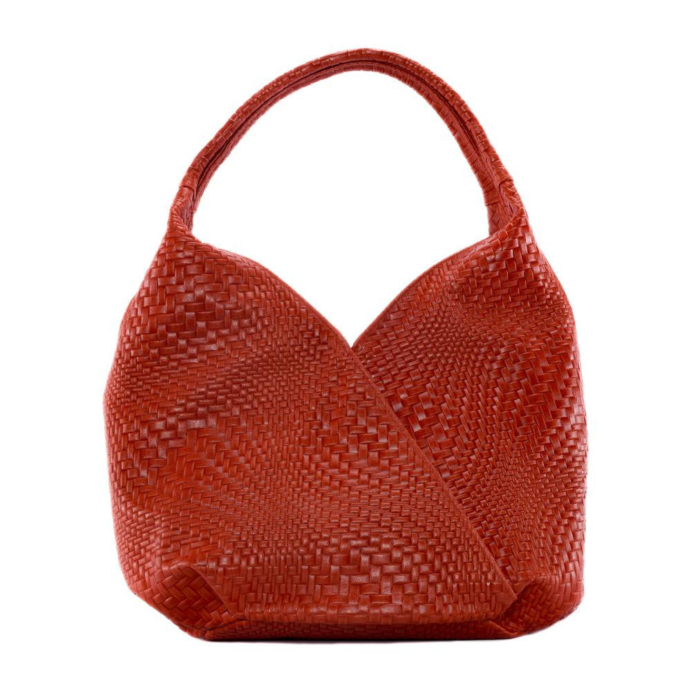 Sac HOBO en cuir embossé tressage MANDALAY Rouge garance