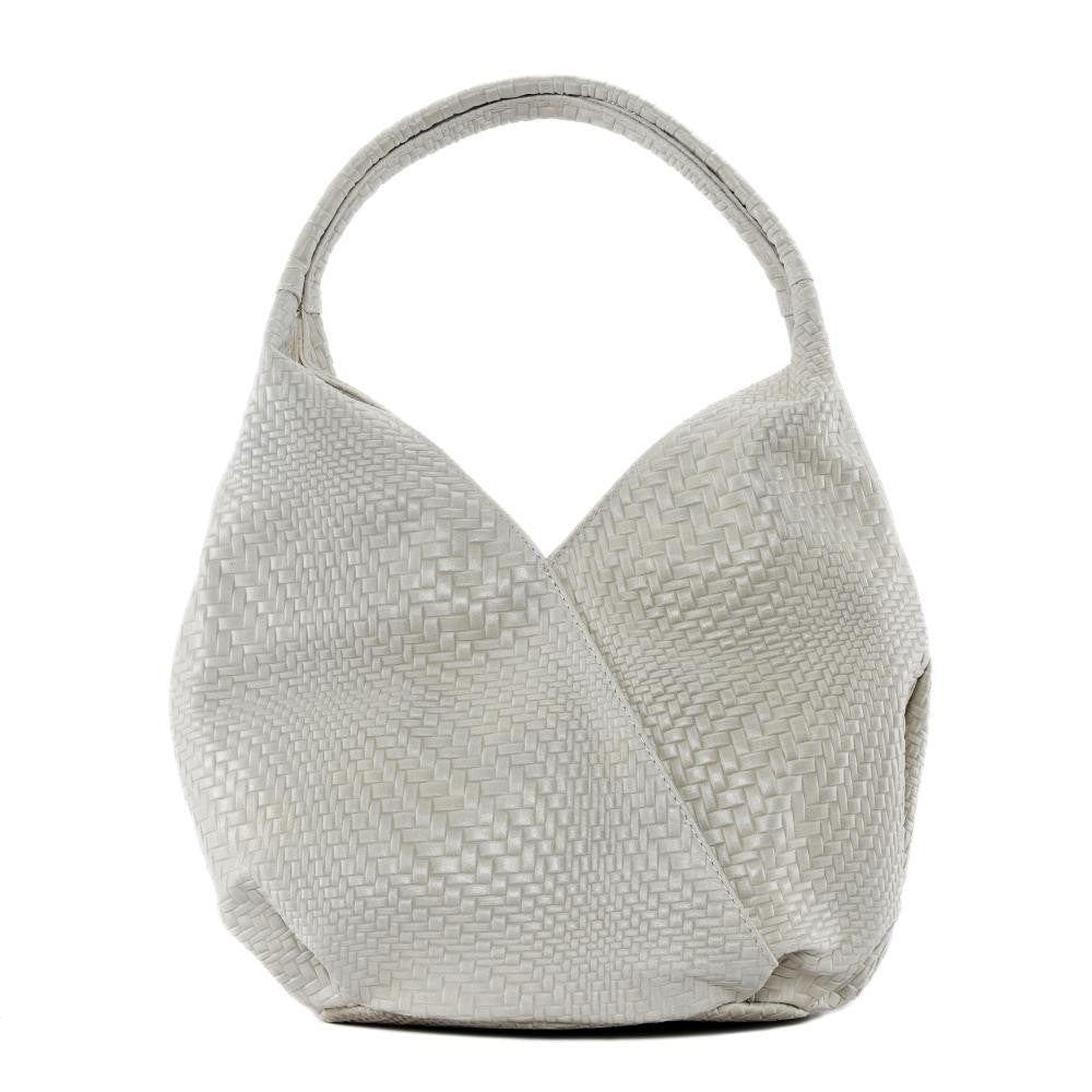 Sac HOBO en cuir embossé tressage MANDALAY Beige crème