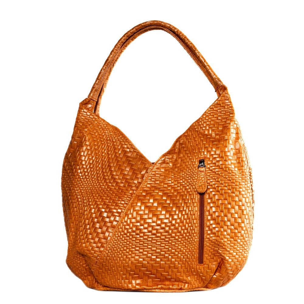 Sac HOBO en cuir embossé tressage MANDALAY Orange