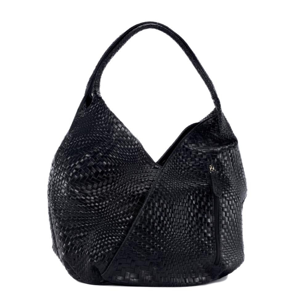 Sac HOBO en cuir embossé tressage MANDALAY Noir