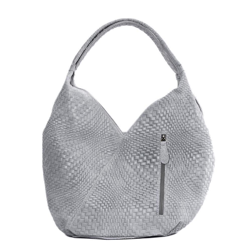 Sac HOBO en cuir embossé tressage MANDALAY Gris clair