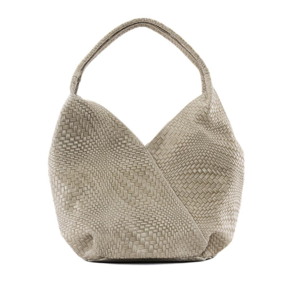 Sac HOBO en cuir embossé tressage MANDALAY Taupe clair