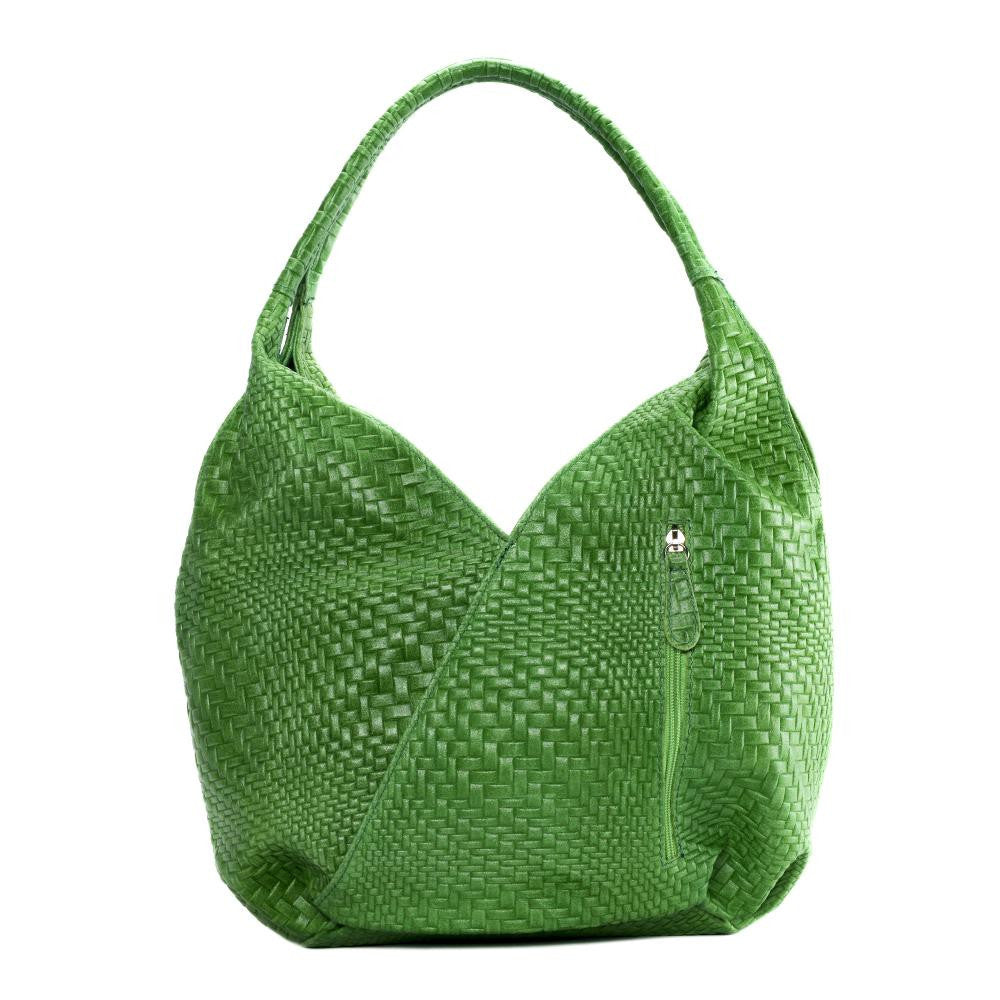Sac HOBO en cuir embossé tressage MANDALAY Vert anglais