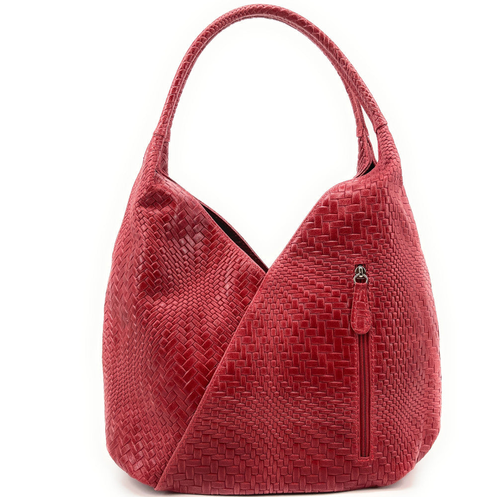 Sac HOBO en cuir embossé tressage MANDALAY Rouge magenta