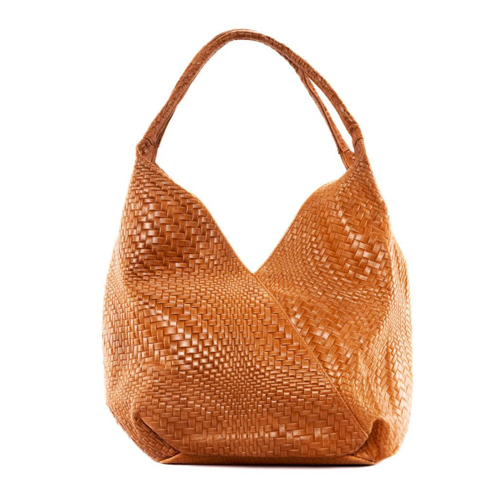 Sac HOBO en cuir embossé tressage MANDALAY Orange