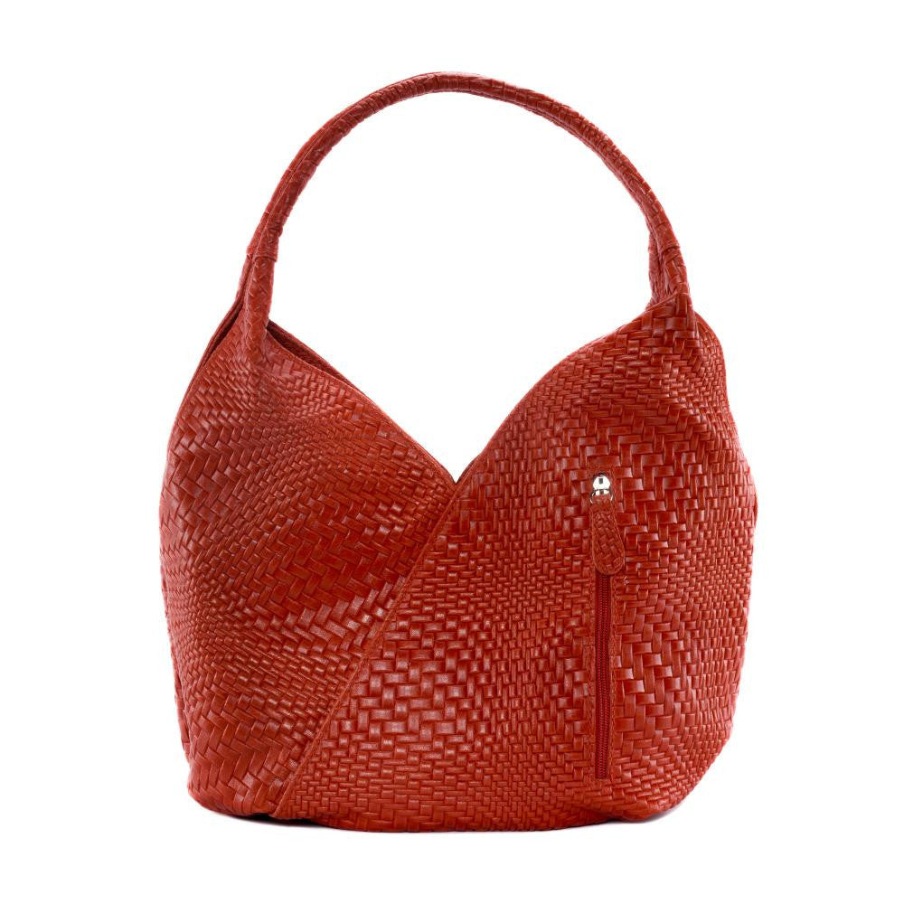 Sac HOBO en cuir embossé tressage MANDALAY Rouge garance