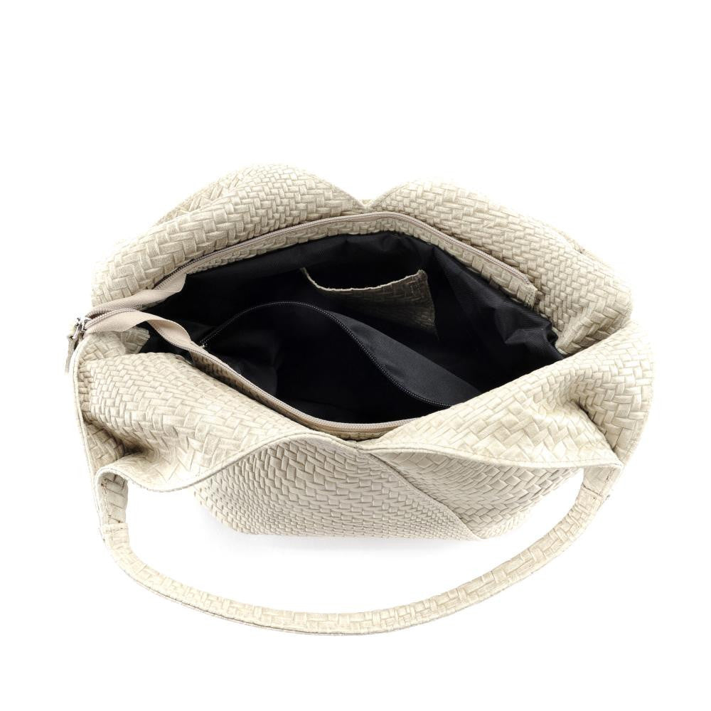 Sac HOBO en cuir embossé tressage MANDALAY Taupe clair