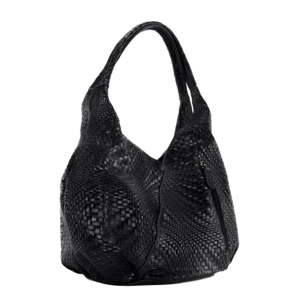 Sac HOBO en cuir embossé tressage MANDALAY Noir