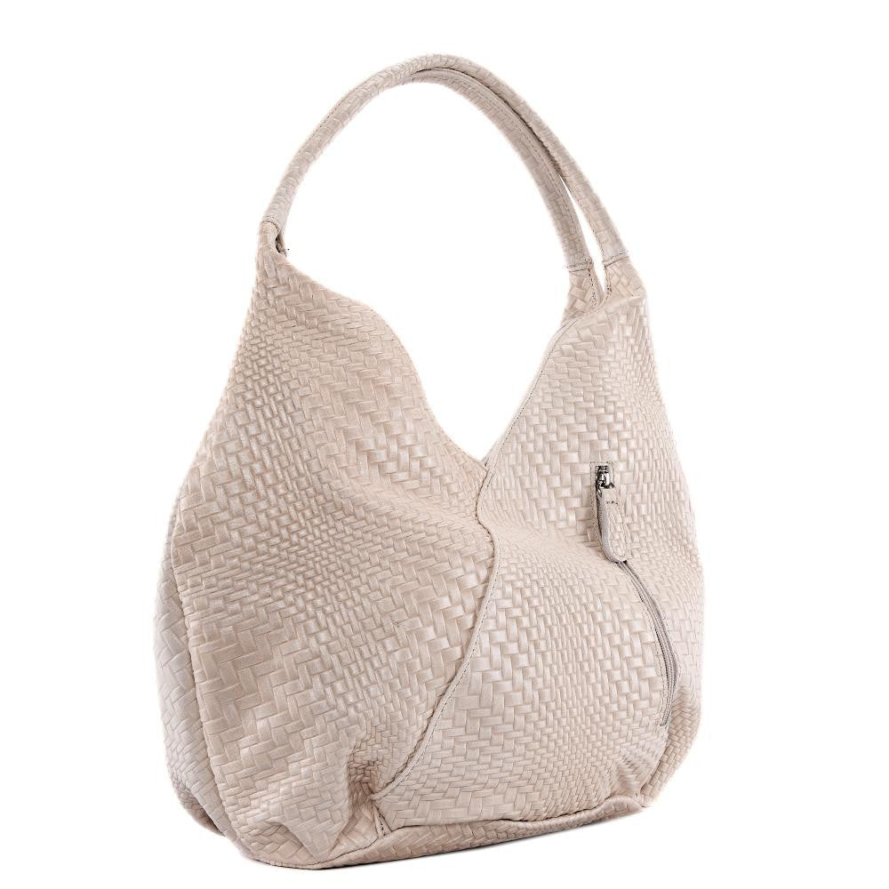 Sac HOBO en cuir embossé tressage MANDALAY Rose nude