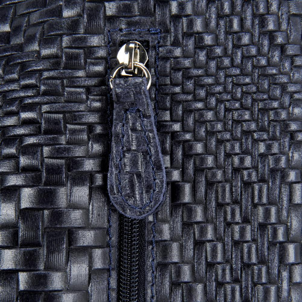 Sac HOBO en cuir embossé tressage MANDALAY Bleu marine