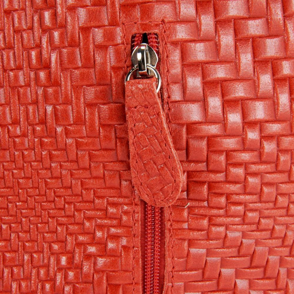 Sac HOBO en cuir embossé tressage MANDALAY Rouge garance