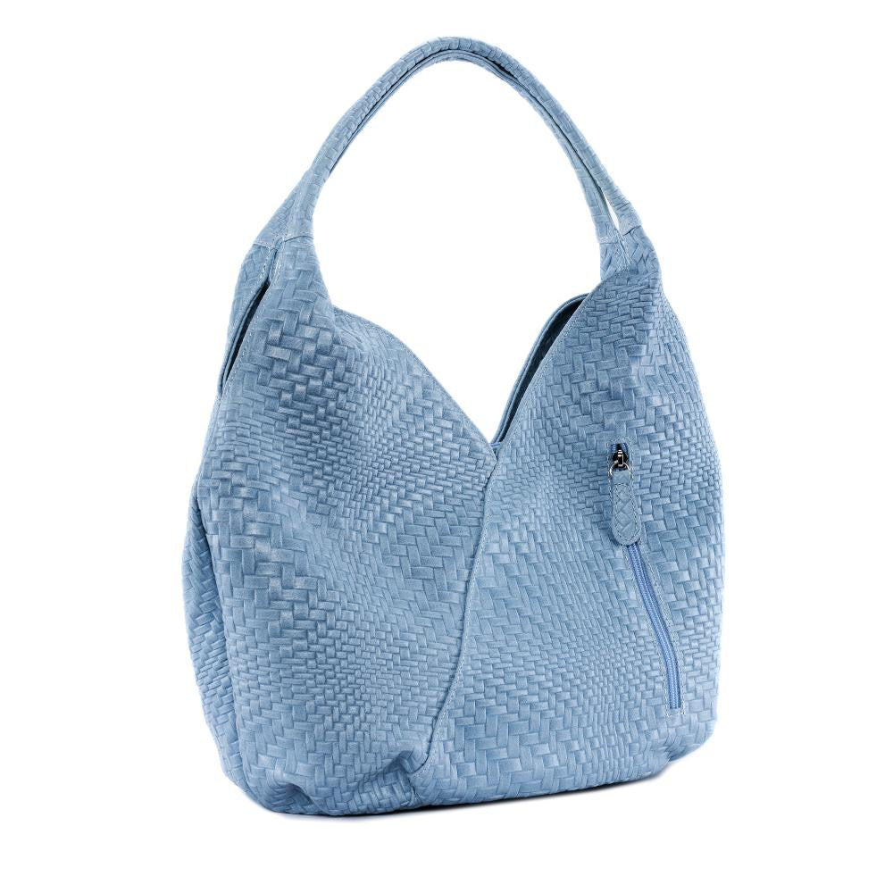 Sac HOBO en cuir embossé tressage MANDALAY Bleu pastel