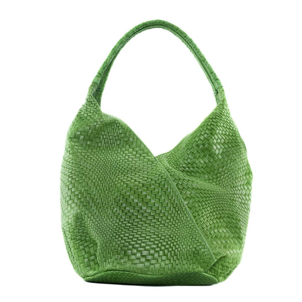 Sac HOBO en cuir embossé tressage MANDALAY Vert anglais