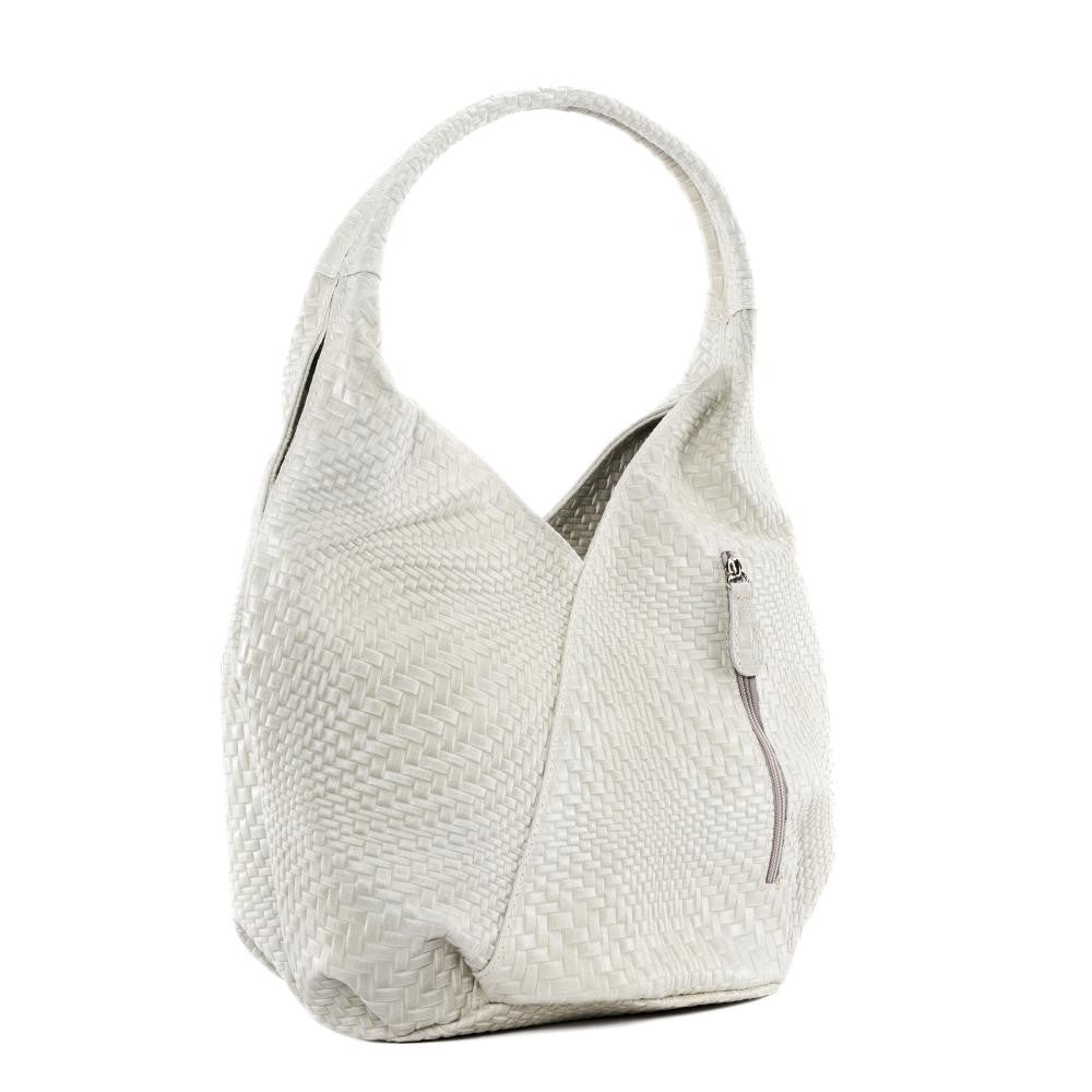 Sac HOBO en cuir embossé tressage MANDALAY Beige crème