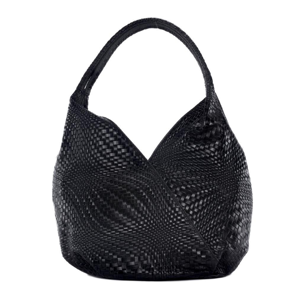 Sac HOBO en cuir embossé tressage MANDALAY Noir