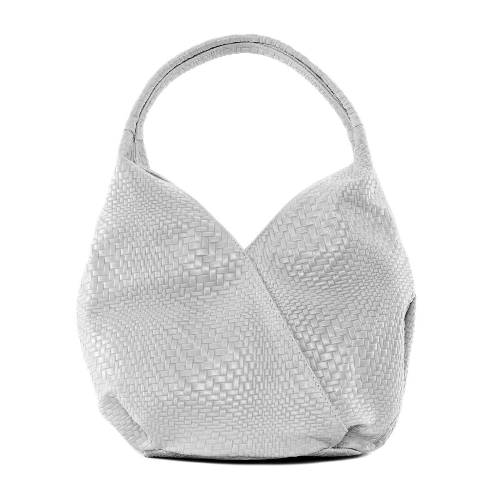 Sac HOBO en cuir embossé tressage MANDALAY Blanc
