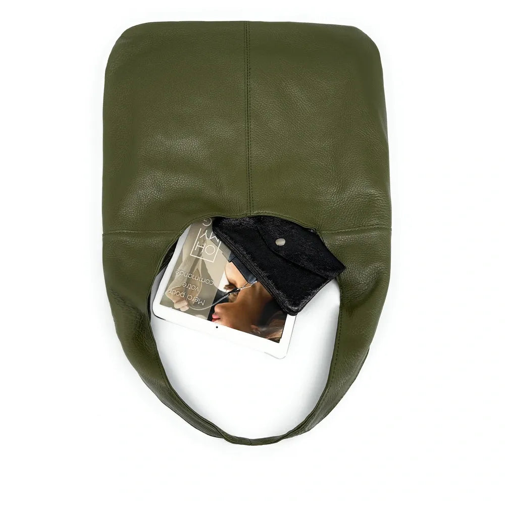 Sac HOBO en cuir grainé ELLEN Kaki