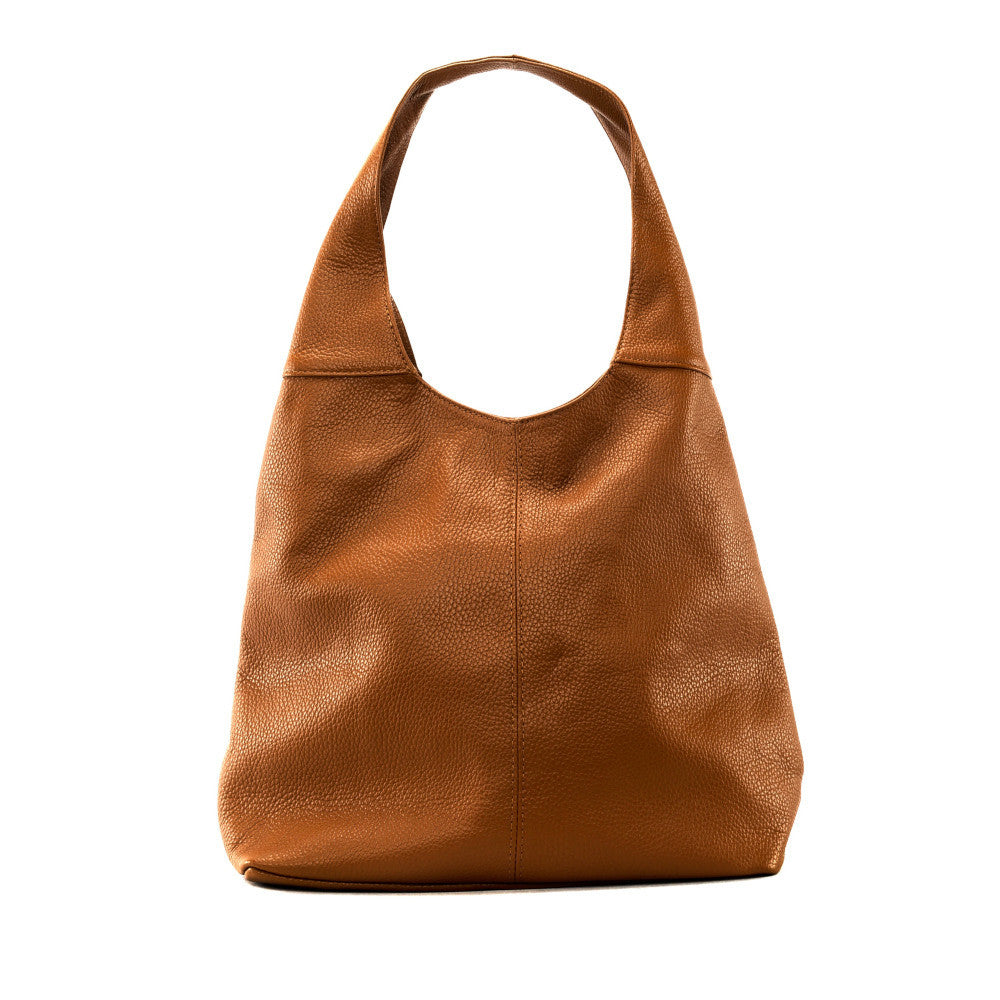 Sac HOBO en cuir grainé ELLEN Cognac foncé