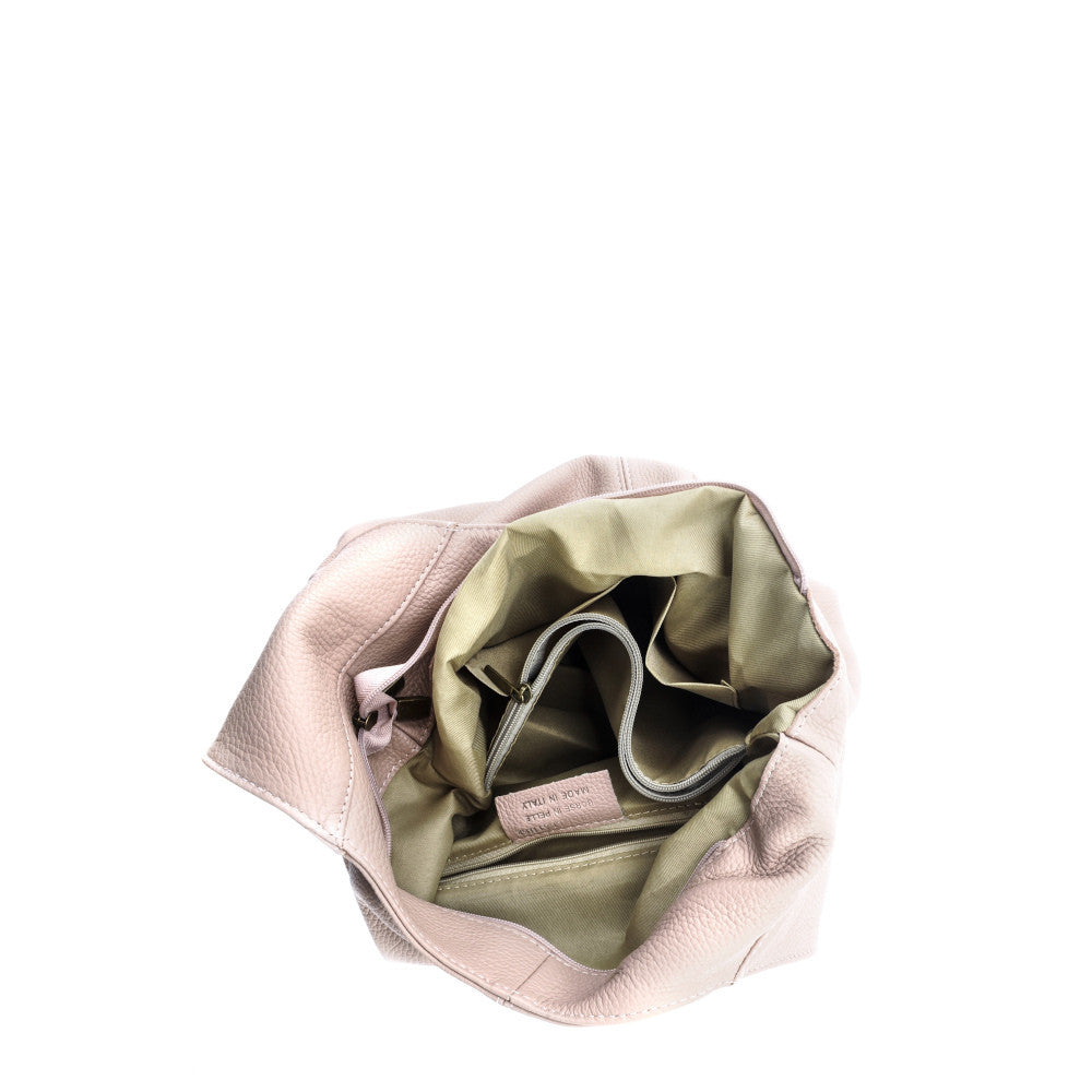 Sac HOBO en cuir grainé ELLEN Rose pâle