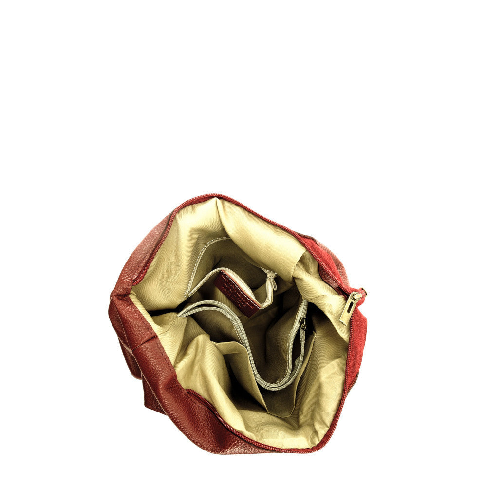 Sac HOBO en cuir grainé ELLEN Rouge foncé