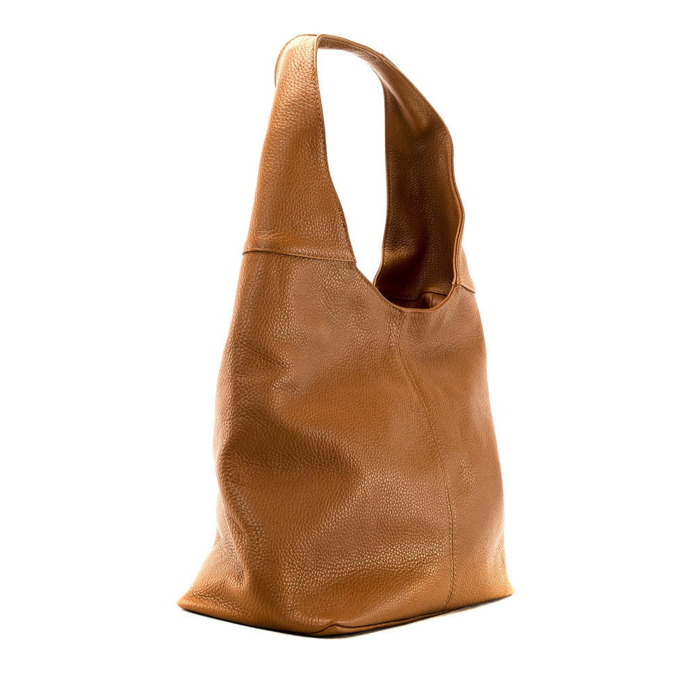 Sac HOBO en cuir grainé ELLEN Cognac foncé