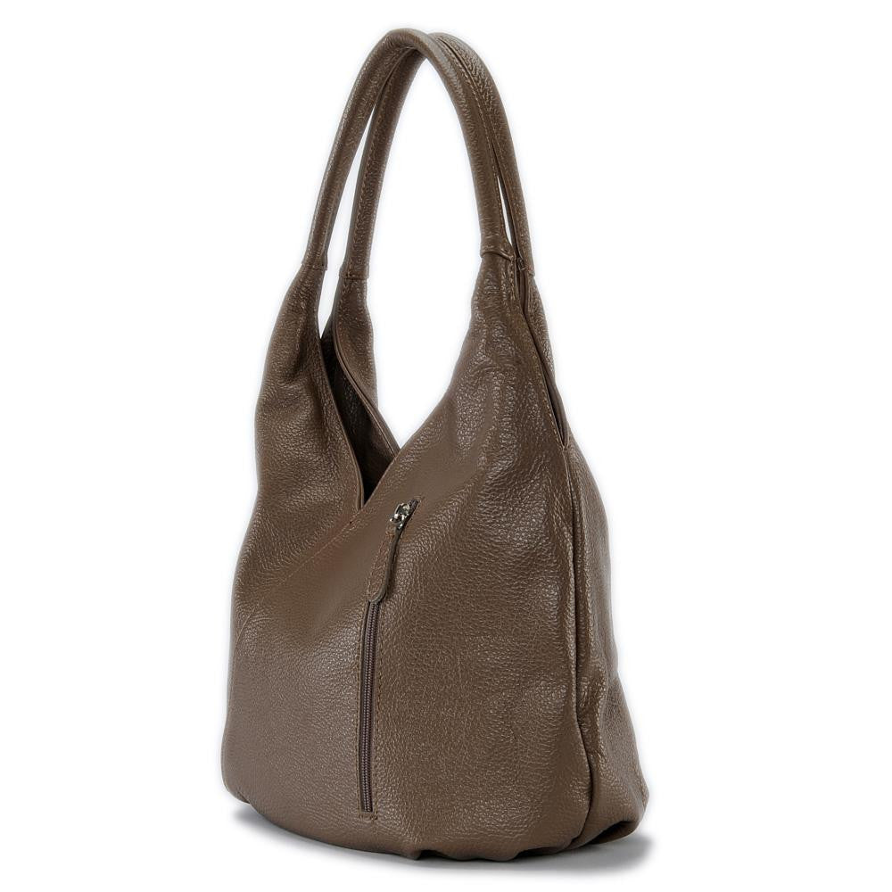 Sac HOBO en cuir grainé MANDALAY Taupe foncé