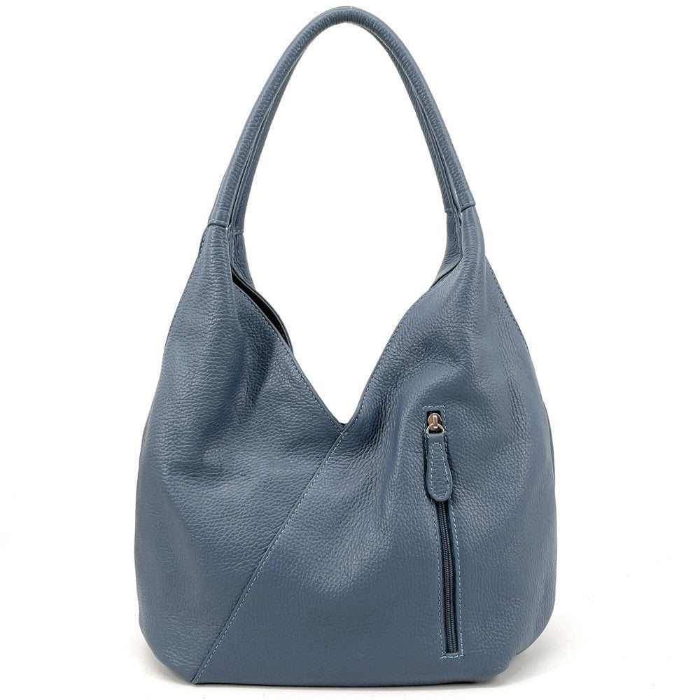 Sac HOBO en cuir grainé MANDALAY Bleu glacier
